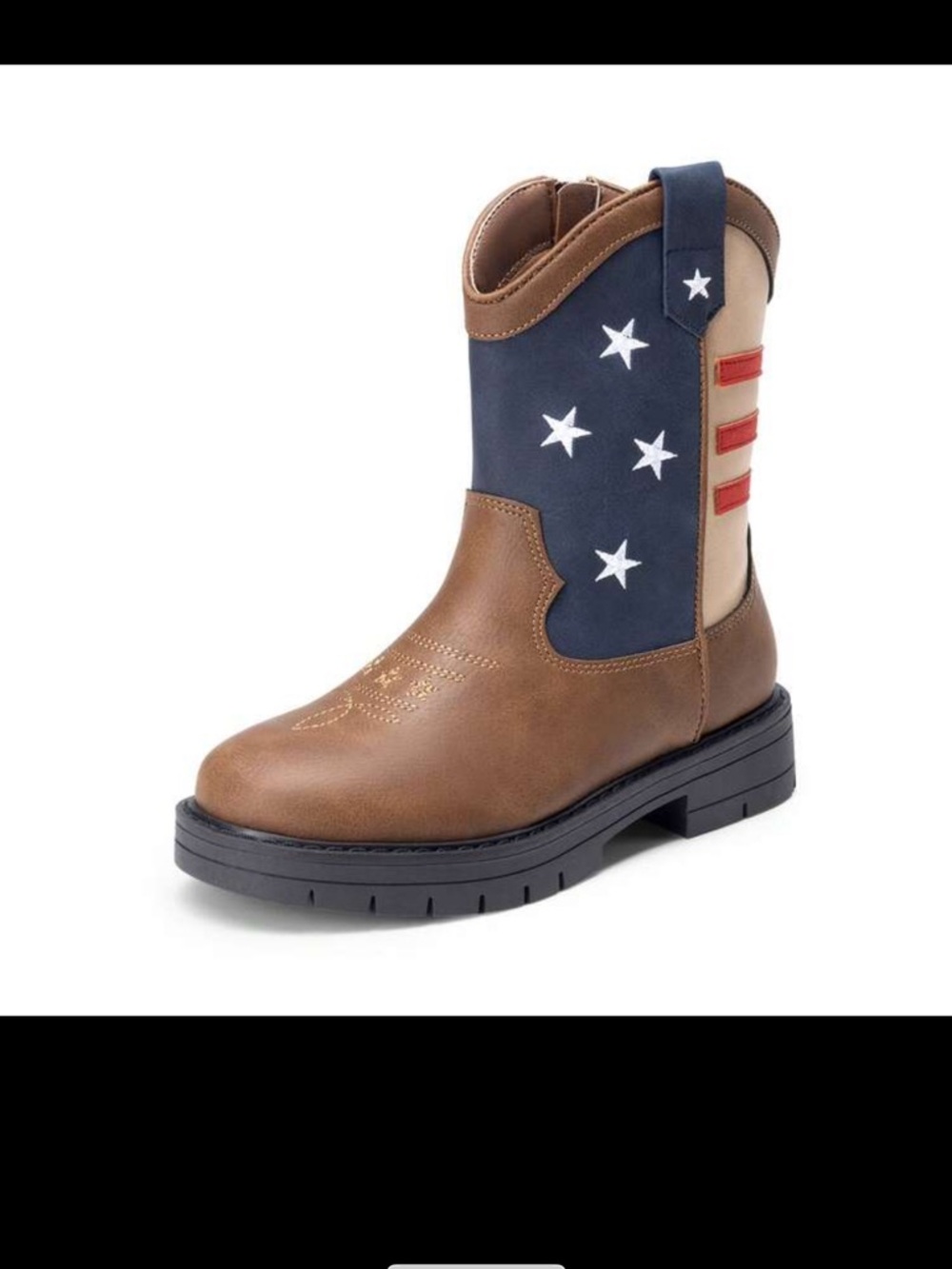 Patriotic Brown Leather Western Boot with Stars